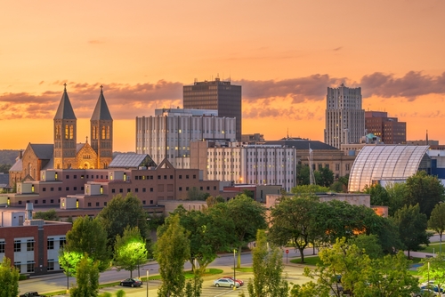 Akron,,Ohio,,Usa,Downtown,Skyline,At,Dusk.
